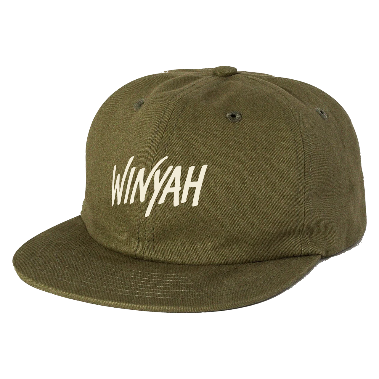 Olive green cap with 'Winyah' logo on a white background
