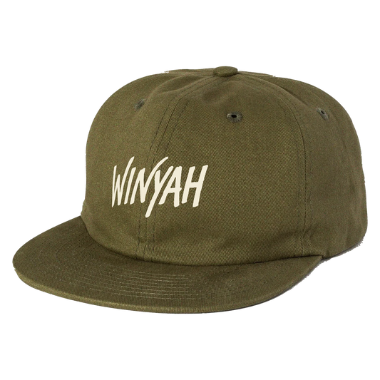 Olive green cap with 'Winyah' logo on a white background