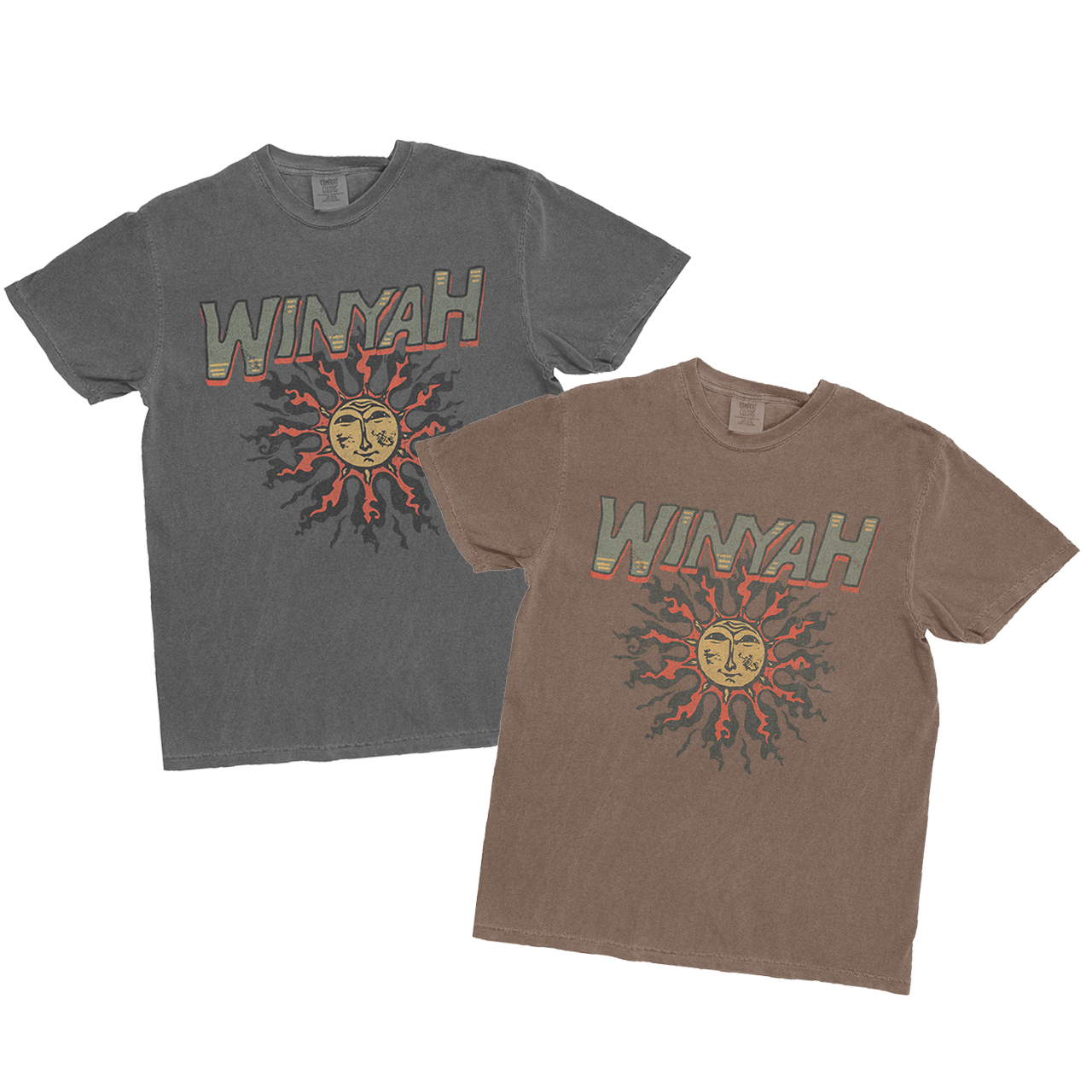 Two t-shirts with 'Winyah' design on a white background